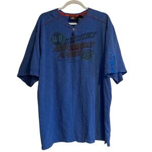 Retro Harley Davidson Precision Tuned Heather Blue Henley Biker Tshirt Sz 2XL